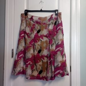 Floral Pink and Beige Women's Floral Pleated Skirt 14 Career Office